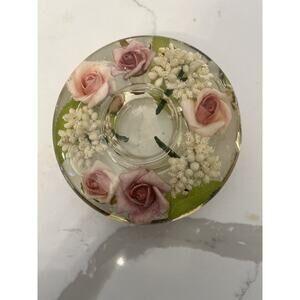 Dreamlight VTG Traumlicht Lucite Peach Roses Votive Candle Holder MCM 1960s